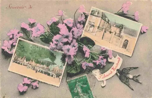 AK / Ansichtskarte Saint-Amand-Montrond Saint-Amand-Mont-Rond 18 Cher Souvenir-de Blumenvignette Kiosk Pavillon Gebaeude Schwalbe Mehrbildkarte