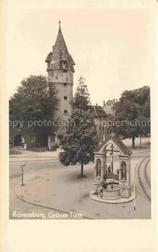 AK / Ansichtskarte RAVENSBURG  Wuerttemberg BW Gruener-Turm Bildstock Kreuz Turm Baeume Strasse
