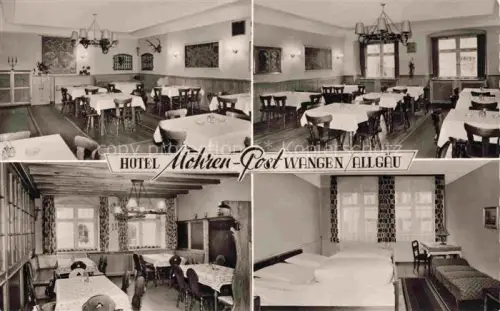 AK / Ansichtskarte Wangen Allgaeu Bayern Hotel-Mohren-Post Gaststube Speisesaal Hotelzimmer Innenraum