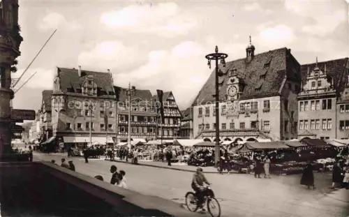 AK / Ansichtskarte Biberach HEILBRONN Marktplatz Rathaus Marktbetrieb Fachwerkhaus Radfahrer Geschaefte Passanten Brunnen