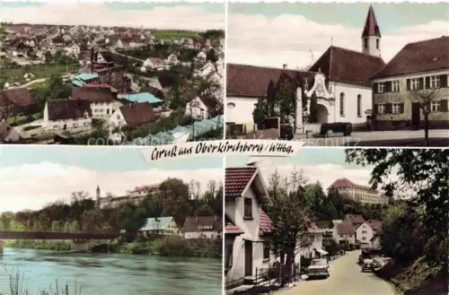 AK / Ansichtskarte Oberkirchberg Illerkirchberg Alb-Donau-Kreis BW Gruss-aus Panorama Kirche Fluss Strasse Autos Ortsbild Mehrbildkarte