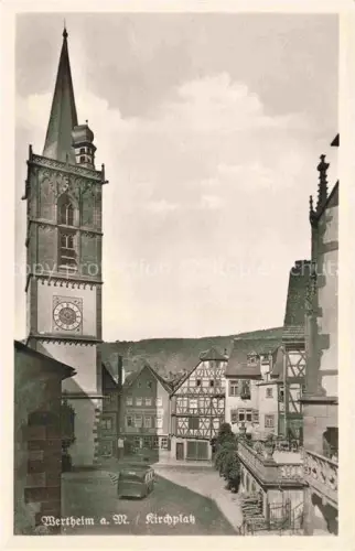 AK / Ansichtskarte Wertheim Main BW Kirchplatz Kirchturm Uhr Fachwerkhaus Platz Auto