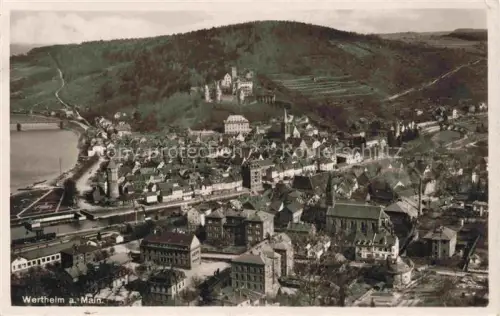 AK / Ansichtskarte Wertheim Main BW Luftbild Fluss Main Burg Stadtansicht Kirche Bahnhof Weinberge