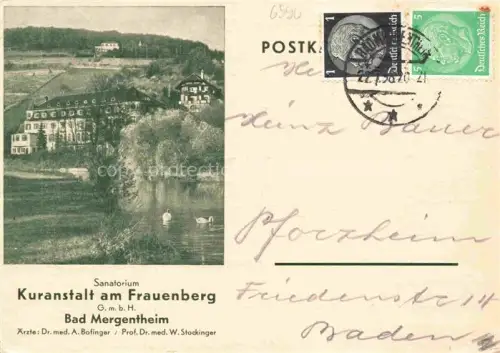 AK / Ansichtskarte BAD MERGENTHEIM BW Sanatorium Kuranstalt-am-Frauenberg See Schwaene Wald Huegel Gebaeude Dr-Bofinger Dr-Stockinger
