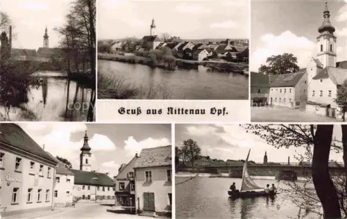 AK / Ansichtskarte Nittenau Regen Schwandorf Bayern Regen Kirche Ortsansicht Bruecke Segelboot Marktplatz Kirchturm