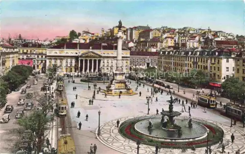 AK / Ansichtskarte LISBOA Lisbon Lissabon Lisbonne PT Rossio Teatro-Nacional Brunnen Denkmal Strassenbahn Platz Sandeman-Reklame
