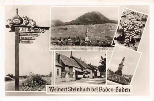 AK / Ansichtskarte Steinbach Baden-Baden BW Weinort Wegweiser Rebland Kirche Burg Weintrauben Strassenszene Denkmal Mehrbildkarte