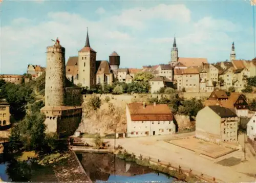 AK / Ansichtskarte Bautzen Sachsen Friedensbruecke Altstadt Wasserturm Kirche Tuerme Spree Stadtmauer Rundturm