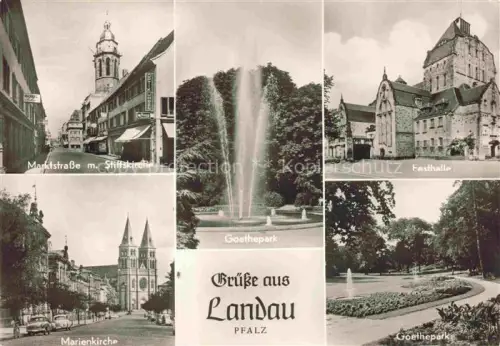 AK / Ansichtskarte LANDAU  PFALZ Marktstrasse Stiftskirche Festhalle Marienkirche Goethepark Mehrbildkarte