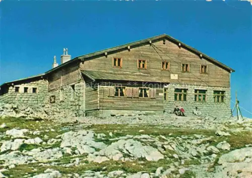 AK / Ansichtskarte Hochschneeberg 2061m Niederoesterreich AT Fischerhuette Berghuette Schneeberg Felsen Berglandschaft