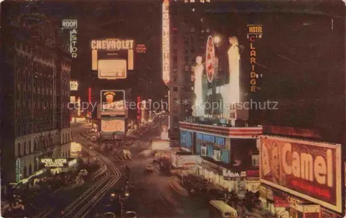 AK / Ansichtskarte NEW YORK City USA Times-Square Nacht Leuchtreklame Chevrolet Hotel-Astor Hotel-Claridge Camel Broadway Verkehr