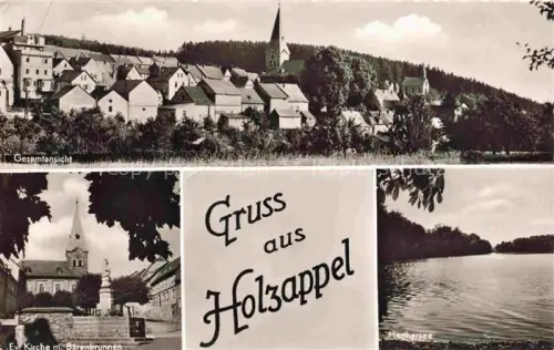 AK / Ansichtskarte Holzappel Rhein-Lahn-Kreis Rheinland-Pfalz Ev-Kirche Baerenbrunnen Heythersee Ortschaft Waelder Denkmal
