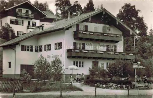 AK / Ansichtskarte Bernau Chiemsee Bayern Haus-Steinmaier Café-Restaurant Café-Pension Garten Terrasse Gaeste Baeume