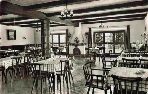 AK / Ansichtskarte Tegernsee Bayern Café-Haunker Gaststaette Restaurant Innenraum Kamin Tische Stuehle Holzbalken