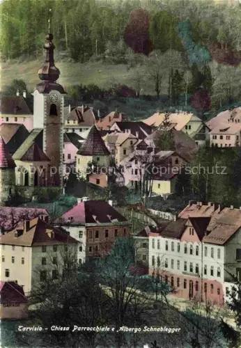 AK / Ansichtskarte Tarvisio 751m Udine IT Tarvisio Chiesa-Parrocchiale Albergo-Schnablegger Pfarrkirche Kirchturm Zwiebeldach Ortschaft
