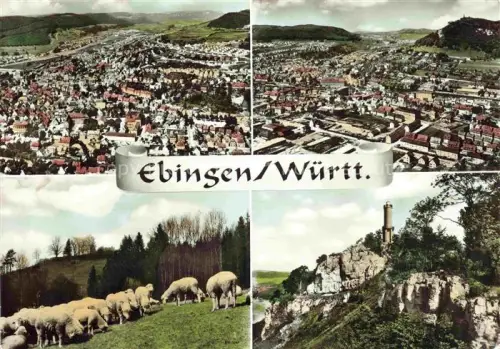 AK / Ansichtskarte Ebingen Albstadt BW Fliegeraufnahme Stadtansicht Schafe Weide Felsen Turm Zollernalb Mehrbild