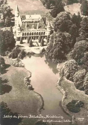 AK / Ansichtskarte Krieblowitz Niederschlesien Krobielowice PL Schloss-Bluecher Fliegeraufnahme Schlosspark See Burg Tuerme Wald
