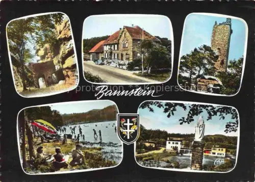 AK / Ansichtskarte Bannstein Eguelshardt Sarreguemines 57 Moselle Hotel-Restaurant-Letzelter Felsenhoehle Burgturm See Badegaeste Marienstatue Mehrbildkarte