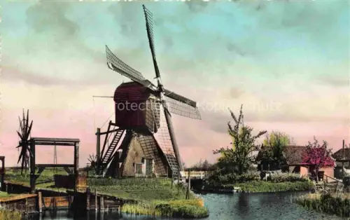 AK / Ansichtskarte Tienhoven Utrecht NL Wipwatermolen Windmuehle Kanal Wiesen Schleuse handkoloriert
