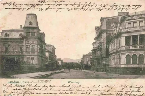 AK / Ansichtskarte LANDAU  PFALZ Westring Gruenderzeitvillen Strassenzug Passanten Balkon Erker Turm Strassenlaterne