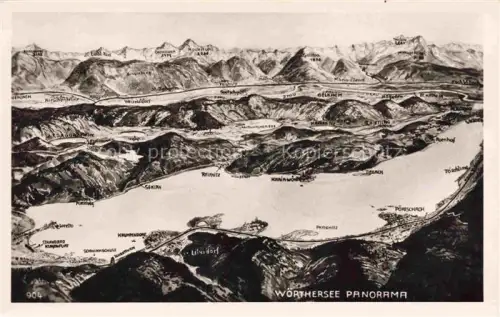 AK / Ansichtskarte Woerthersee Kaernten AT Panoramakarte Relief-Landkarte Klagenfurt Poertschach Velden Berge See Kaernten