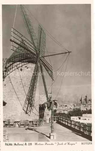 AK / Ansichtskarte Palma de Mallorca ES Molino-Posada Jack-el-Negro Windmuehle Kathedrale Stadtansicht Mallorca