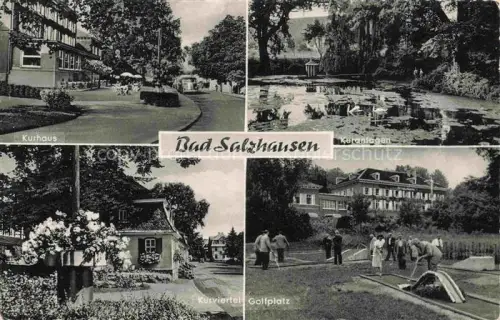 AK / Ansichtskarte Bad Salzhausen Nidda Wetteraukreis Hessen Kurhaus Kuranlagen Kurviertl Golfplatz Teich Seerose Kurpark