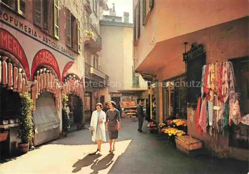 AK / Ansichtskarte LUGANO Lago di Lugano TI Via-Pessina Gabbani Profumeria Einkaufsstrasse Blumenhandel Textilien Passantinnen Altstadt