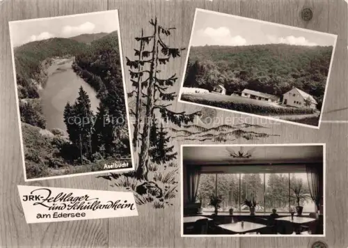 AK / Ansichtskarte Schmittlotheim Eder Voehl Waldeck-Frankenberg Hessen Edersee Aselbucht Zeltlager Schullandheim Wald Fluss Innenraum Speisesaal
