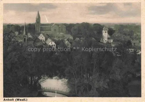 AK / Ansichtskarte Anholt  Isselburg NRW Kirche Stadtansicht Baeume Bruecke Turm Dorf