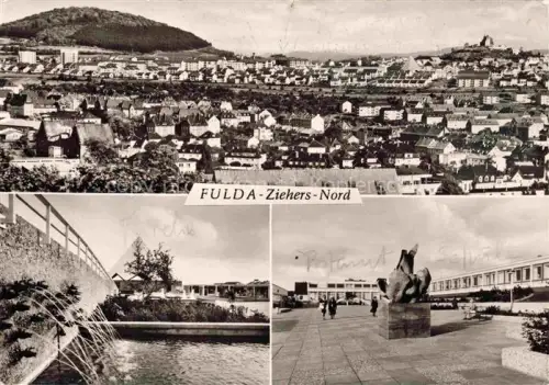 AK / Ansichtskarte FULDA Hessen Ziehersnord Rauschenberg Petersberg Panorama Skulptur Brunnen Geschw-Scholl-Schule