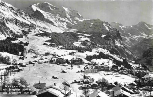 AK / Ansichtskarte Wengen  BE Jungfrau Breithorn Winterdorf Schnee Ortschaft Haeuser Skigebiet