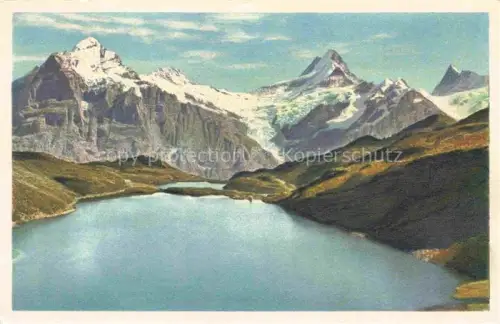AK / Ansichtskarte Bachalpsee Grindelwald BE Bachalpsee Wetterhorn Schreckhorn Finsteraarhorn Berge Gletscher See Alpenpanorama