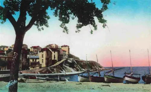 AK / Ansichtskarte BANYULS-SUR-MER 66 Pyrenees-Orientales Strand Fischerboote Meer Haeuser Felsen Kueste Baum
