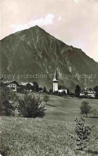 AK / Ansichtskarte Aeschiried AESCHI Frutigen BE Niesen Kirchturm Bergdorf Wiesen Berge Haeuser Landschaft Spiez