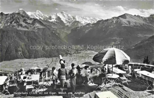 AK / Ansichtskarte Harderkulm Harder-Kulm Interlaken BE Eiger Moench Jungfrau Terrasse Gaeste Teleskop Bergpanorama Interlaken Berge