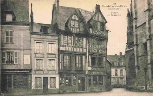 AK / Ansichtskarte Caudebec-en-Caux ROUEN 76 Seine-Maritime Place-du-Marché Fachwerkhaeuser Kirche Geschaefte L-Bienvenu Platz