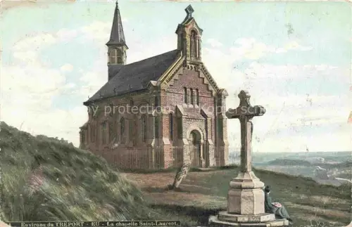 AK / Ansichtskarte Eu DIEPPE 76 Seine-Maritime Chapelle-Saint-Laurent Kapelle Kreuz Huegel Meer Handkoloriert