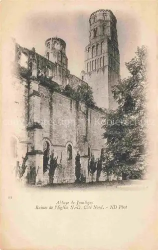 AK / Ansichtskarte Jumieges ROUEN 76 Seine-Maritime Abbaye-de-Jumièges Église-Notre-Dame Ruinen Tuerme Romanik Baeume