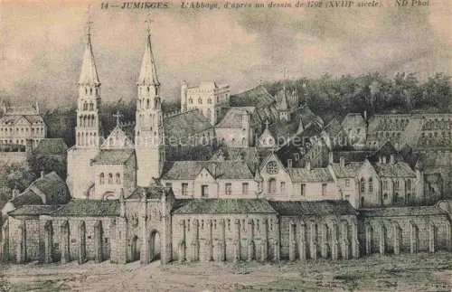 AK / Ansichtskarte Jumieges ROUEN 76 Seine-Maritime Abbaye-de-Jumièges Illustration Kloster Tuerme Romanik Vogelperspektive