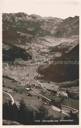 AK / Ansichtskarte Jaunpass La Gruyere FR Simmenthal Tal Berge Wiesen Doerfer Passstrasse