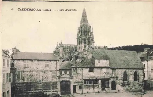AK / Ansichtskarte Caudebec-en-Caux ROUEN 76 Seine-Maritime Place-d Armes Kirchturm Gotische-Kirche Altstadt Fachwerkhaeuser