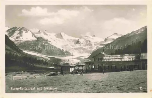 AK / Ansichtskarte Rosegtal GR Roseg-Restaurant Roseggletscher Bergtal Gletscher Alpenwiese Gasthaus