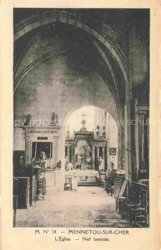 AK / Ansichtskarte Mennetou-sur-Cher Romorantin-Lanthenay 41 Loir-et-Cher Eglise Nef-latérale Kircheninnenraum Altar Gewoelbe Kirchenschiff