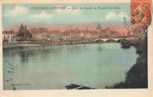 AK / Ansichtskarte Chateau-Gontier 53 Mayenne Quai-de-Laval Hôpital-St-Julien Fluss Bruecke Stadtansicht Boot