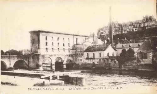 AK / Ansichtskarte Saint-Aignan  41 Loir-et-Cher Moulin Cher Muehle Bruecke Schornstein Fluss Hauser Ufermauer