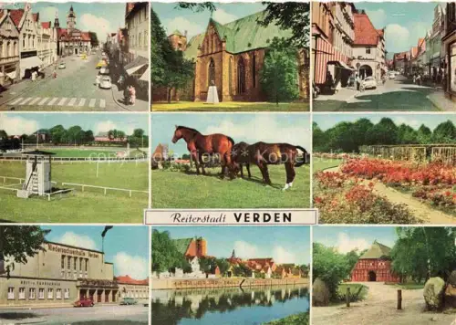 AK / Ansichtskarte Daverden Langwedel VERDEN Niedersachsen Marktplatz Kirche Einkaufsstrasse Rennbahn Pferde Rosengarten Niedersachsenhalle Fluss Fachwerk