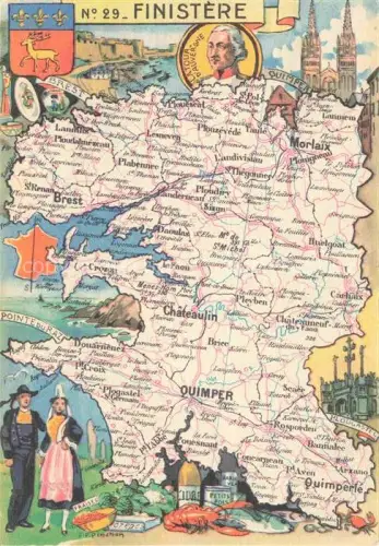 AK / Ansichtskarte Finistere Region Departementskarte Bretagne Brest Quimper Morlaix Trachten Calvaire Kueste