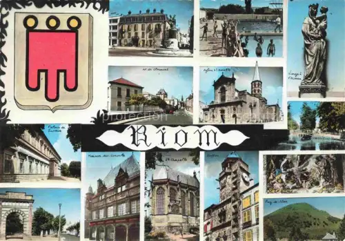 AK / Ansichtskarte RIOM 63 Puy-de-Dome Wappen Palais-de-Justice Eglise-d Ambert Vierge-à-l Oiseau Puy-de-Dôme Maison-des-Consuls Beffroy Schwimmbad