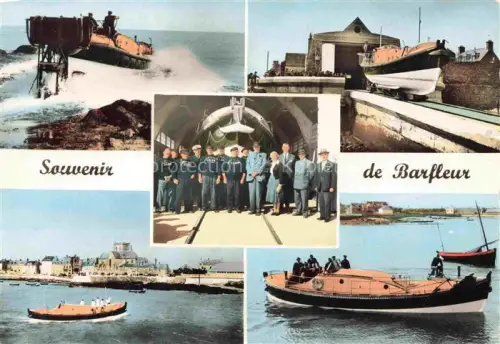 AK / Ansichtskarte Barfleur Cherbourg 50 Manche Canot-de-Sauvetage Rettungsboot Hafen Leuchtturm Kuestenwacht Mannschaft Station-de-Sauvetage